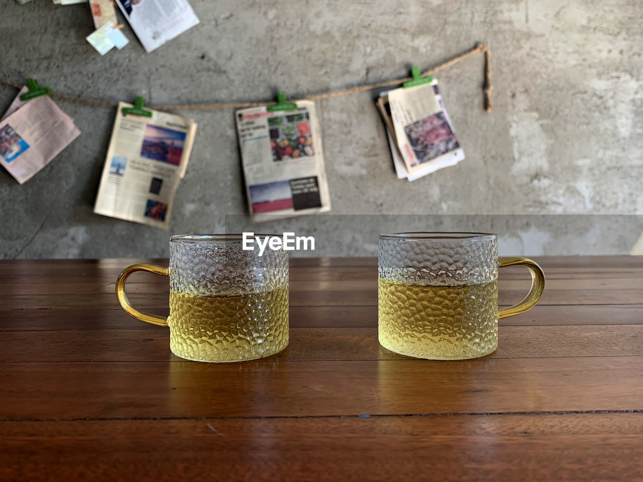 high angle view of beer glasses on table