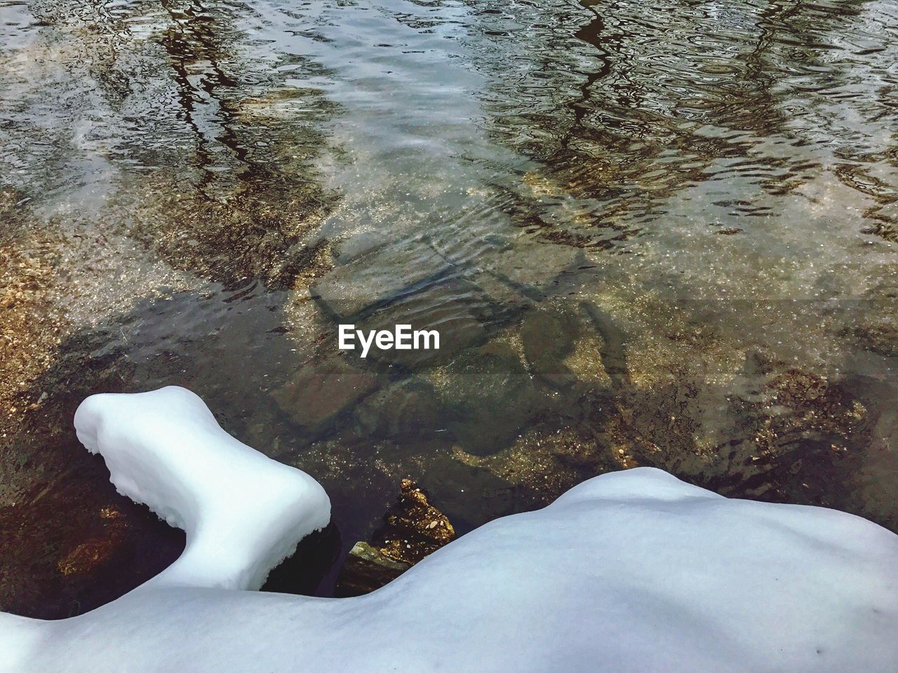 CLOSE-UP OF HAND WITH WATER IN FOREGROUND