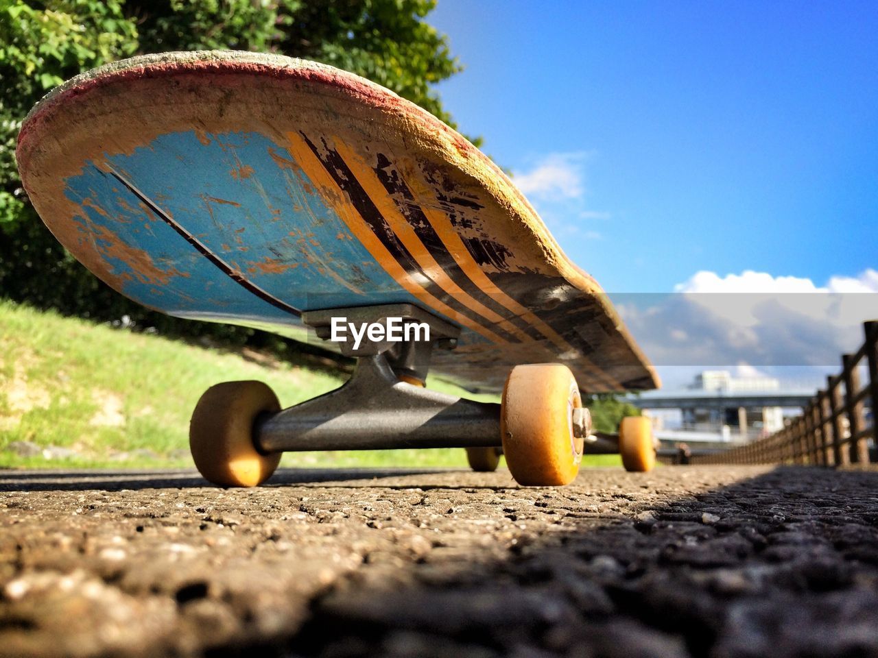 Low angle view of skateboard on street