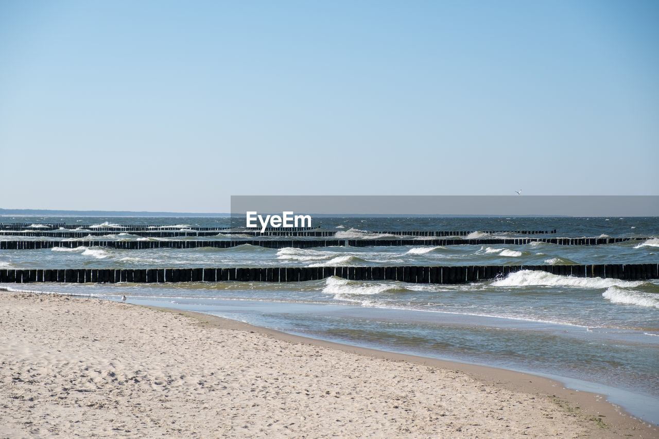 SCENIC VIEW OF BEACH AGAINST CLEAR BLUE SKY