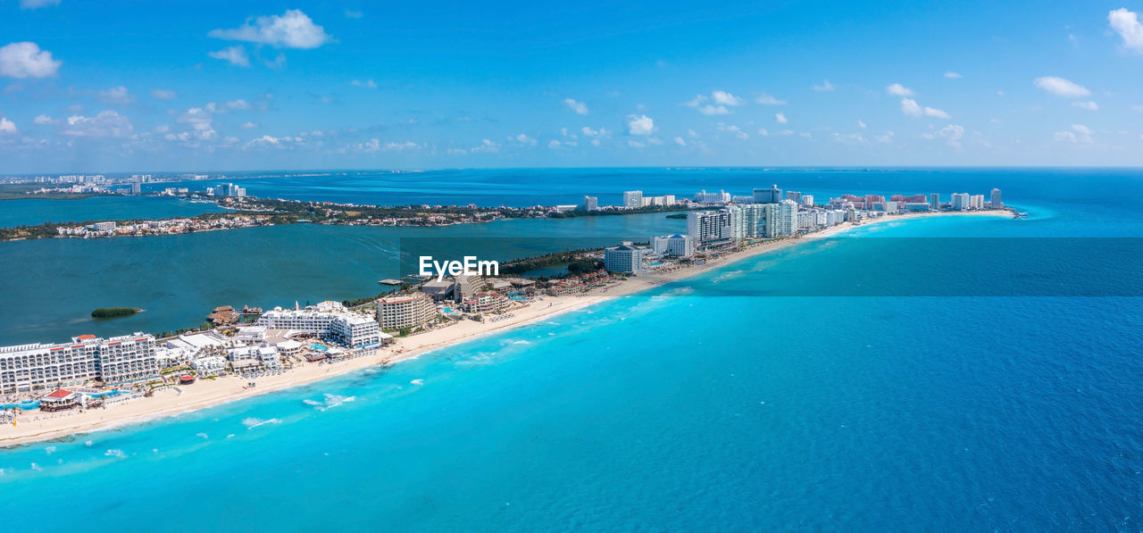 Aerial view of punta norte beach, cancun, mexico.