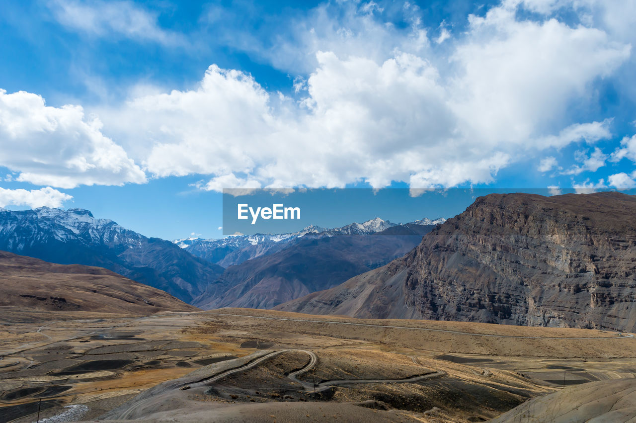 Arable farmland meadows for mowing or pasture after harvest. spiti valley india