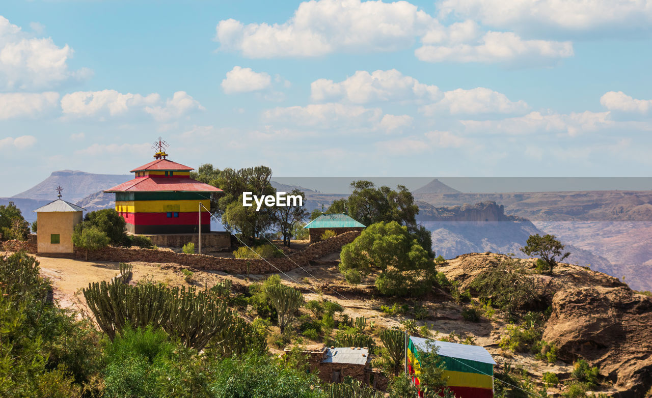 Colorful womans church at the foot of the hill of debre damo monastery, ethiopia