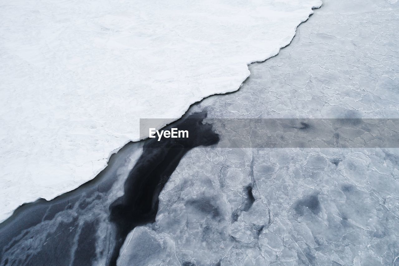 High angle view of frozen sea