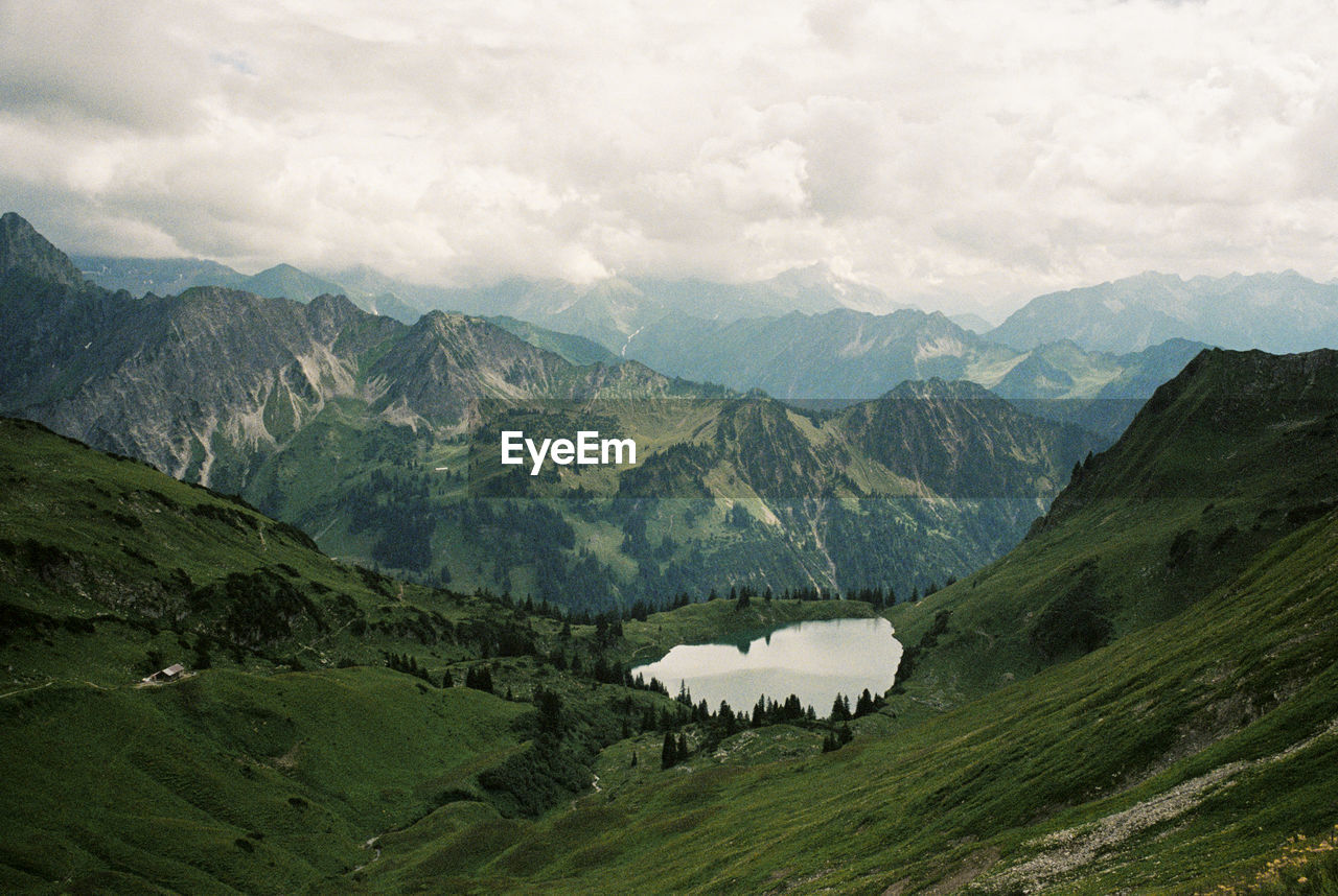 Scenic view of mountain lake near oberstdorf, germany. shot on 35mm kodak portra 800 film.