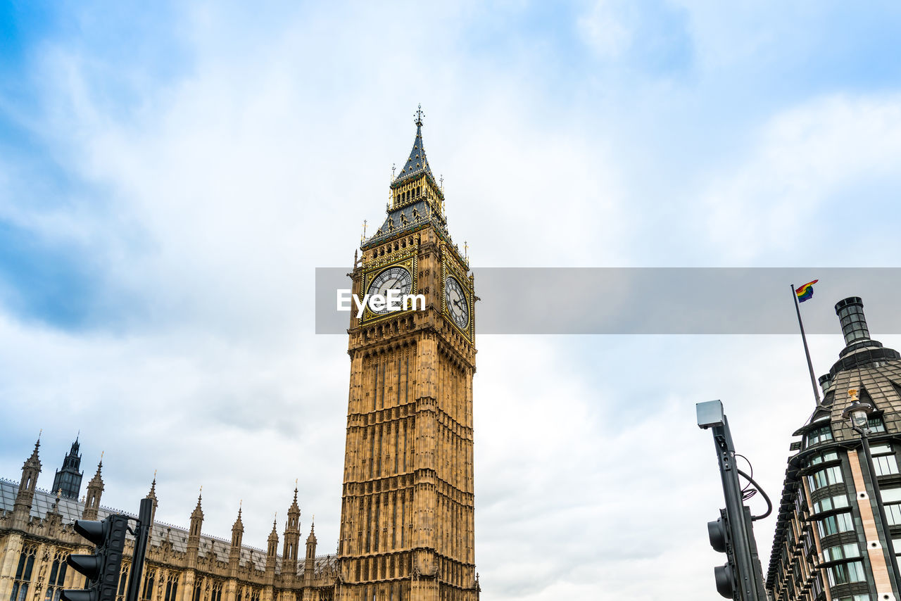 Low angle view of big ben against cloudy sky