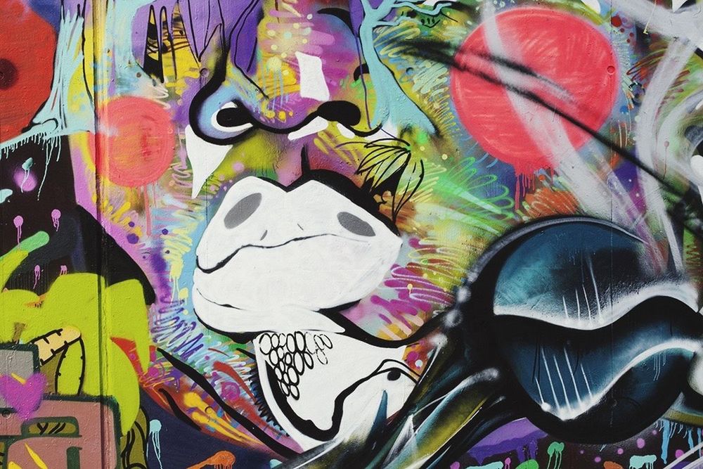 Full frame shot of colorful graffiti on wall