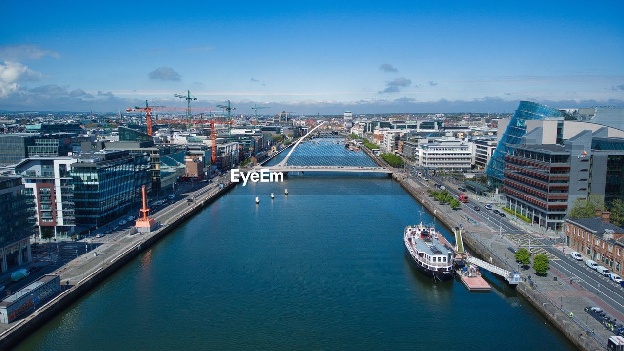 Dublin view from 50 meters above, samuel beckett bridge. 