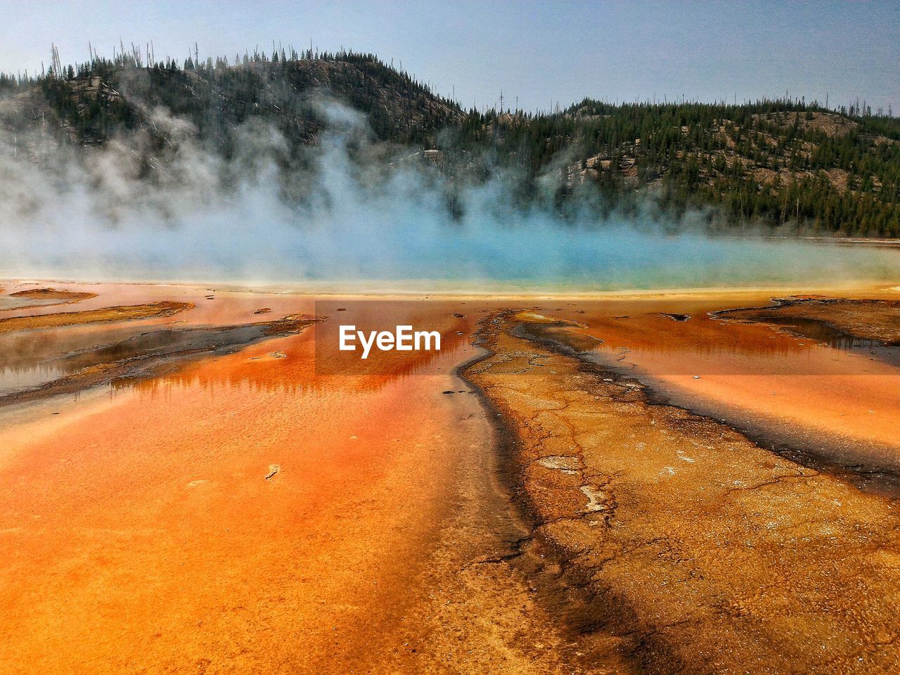 Idyllic shot of smoke in hot spring at yellowstone national park