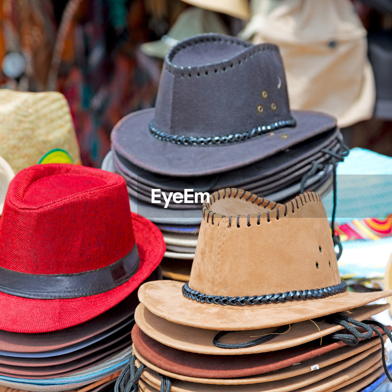 CLOSE-UP OF HAT ON DISPLAY AT MARKET