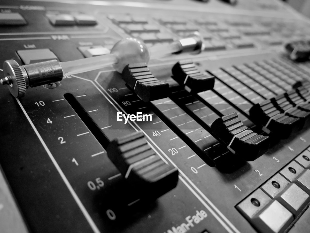 Close-up of mixing console