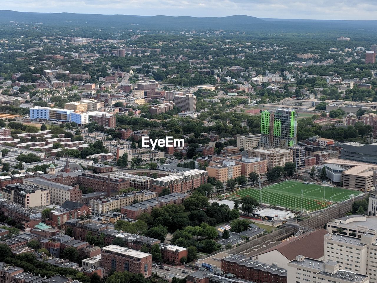 High angle view of townscape against sky