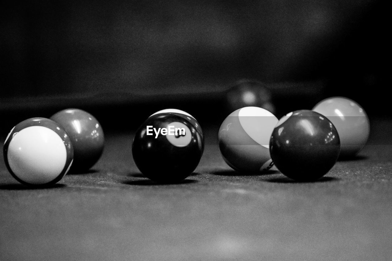 Close-up of balls on pool table