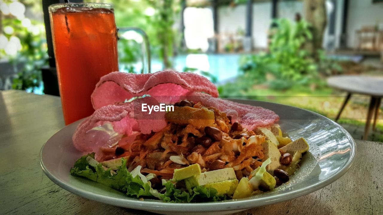 Close-up of food in plate on table