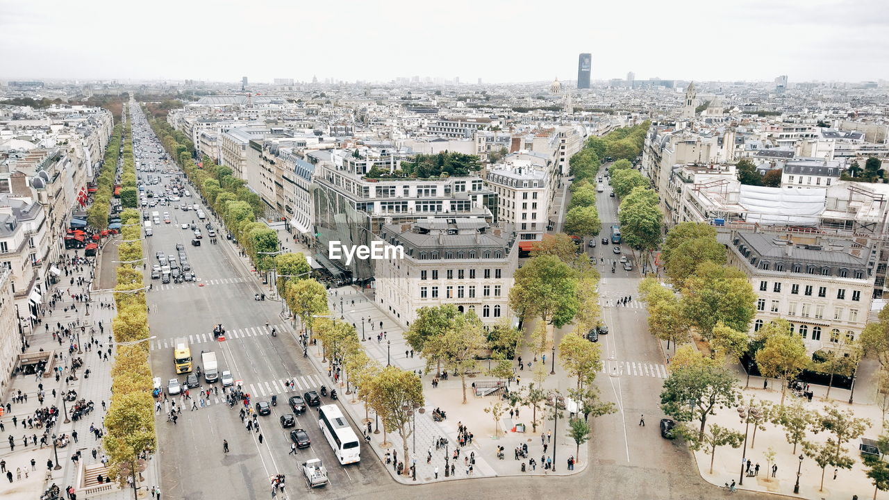 High angle view of street amidst buildings in city