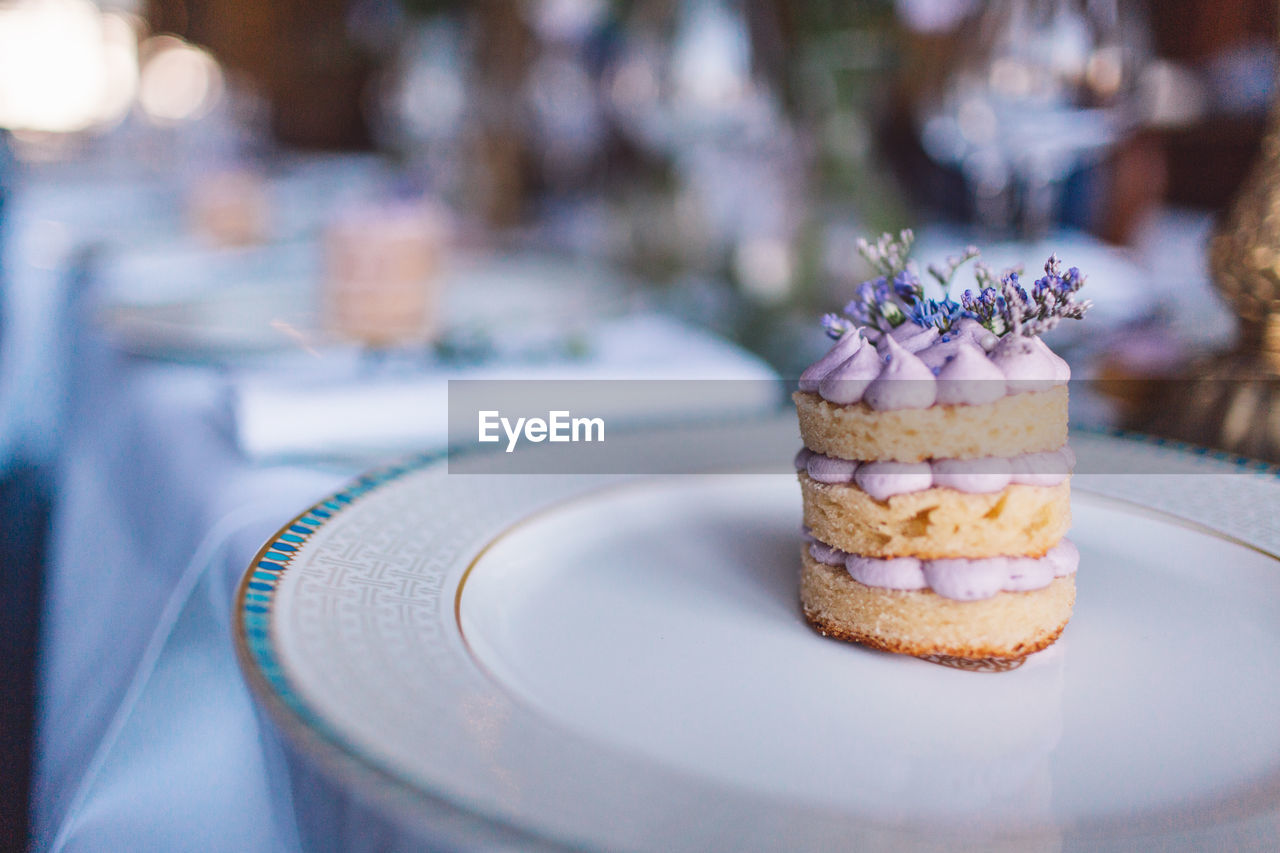 Close-up of cake in plate on table