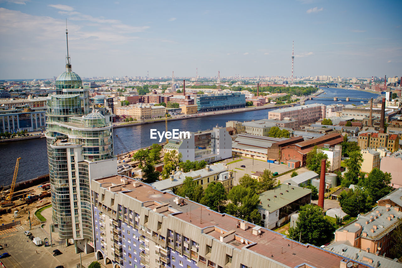 The view from the roof of the city of saint petersburg in the summer in warm weather