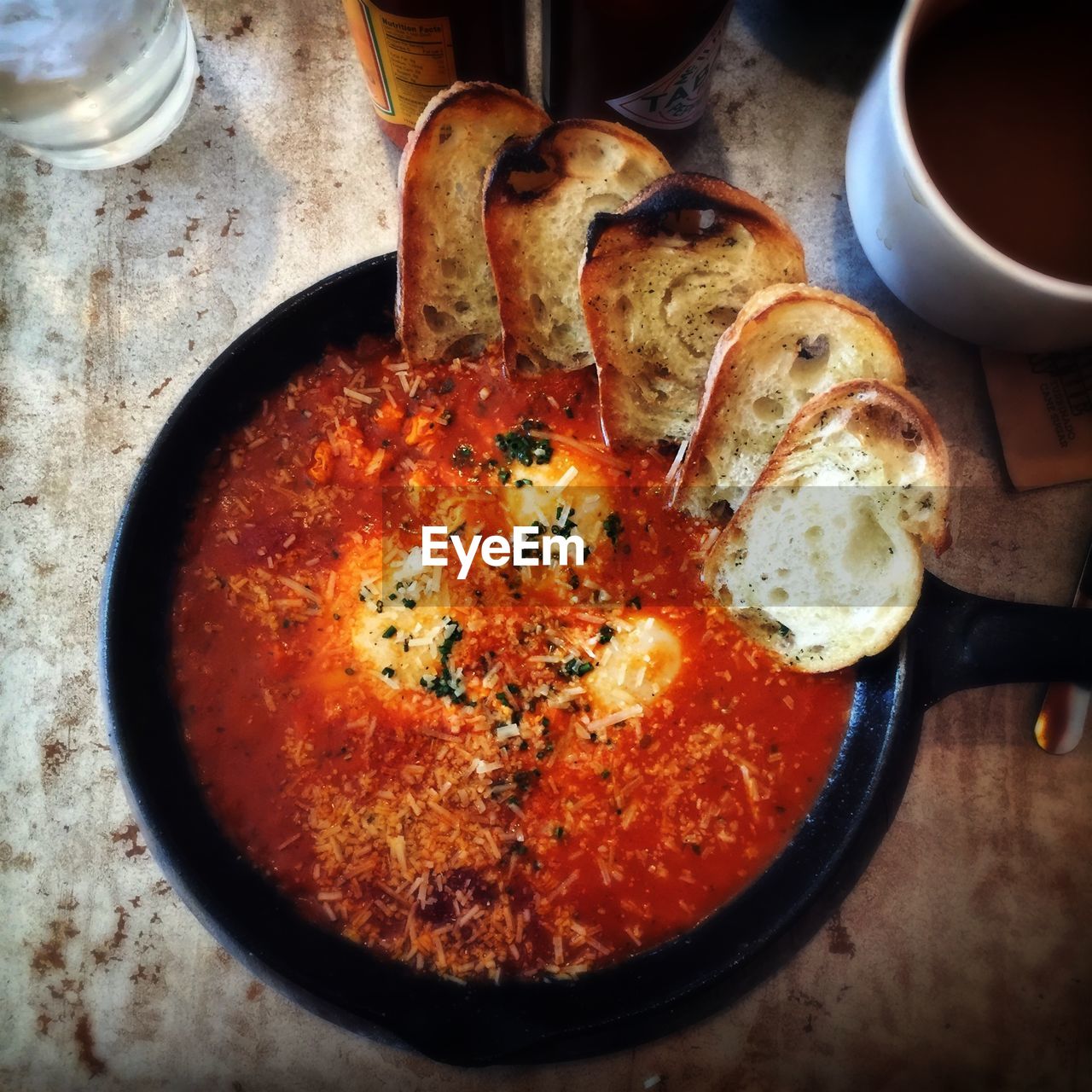 Close-up of breakfast served on table