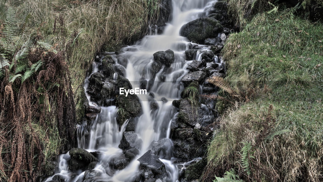 Close-up of waterfall by rocks