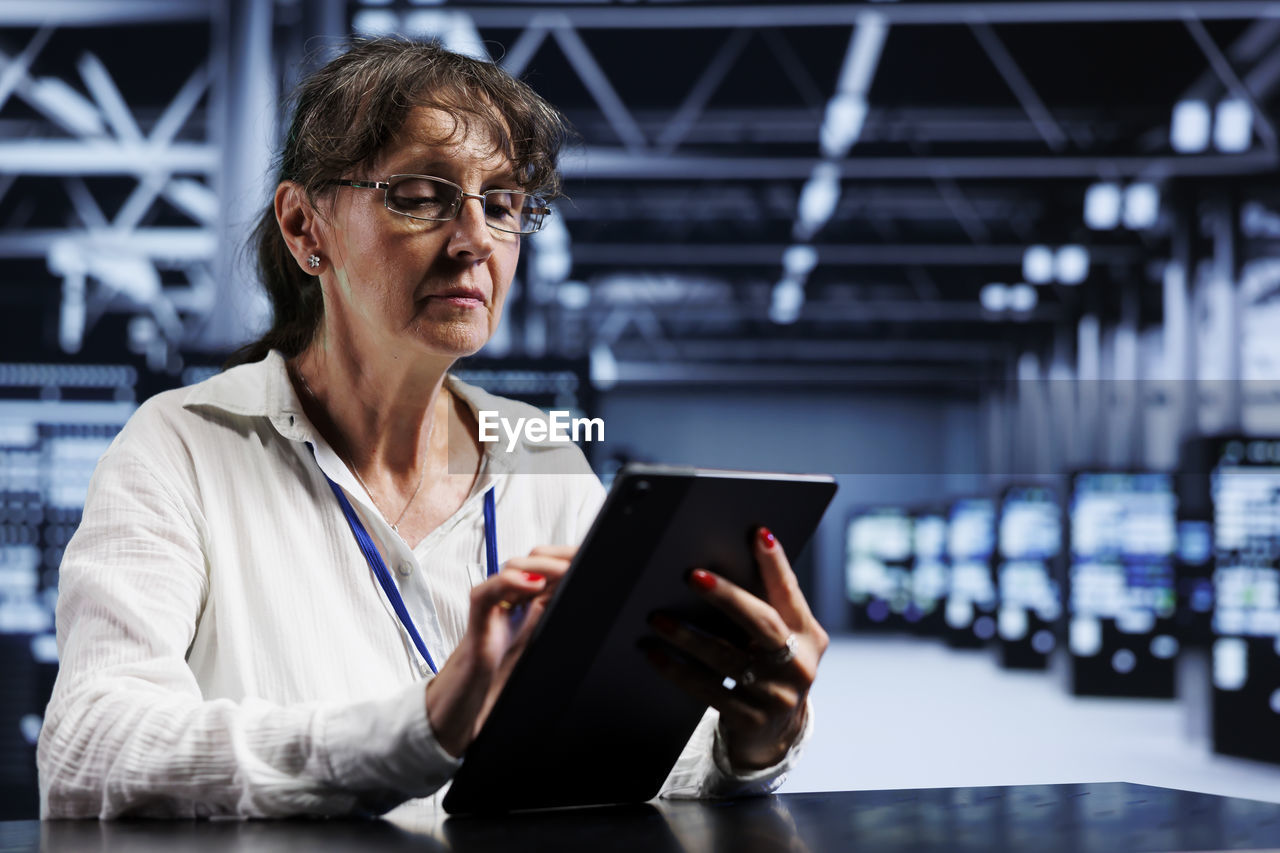 portrait of young woman using laptop while sitting on table