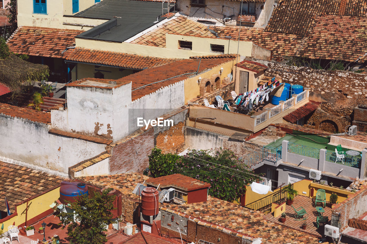 High angle view of buildings in town