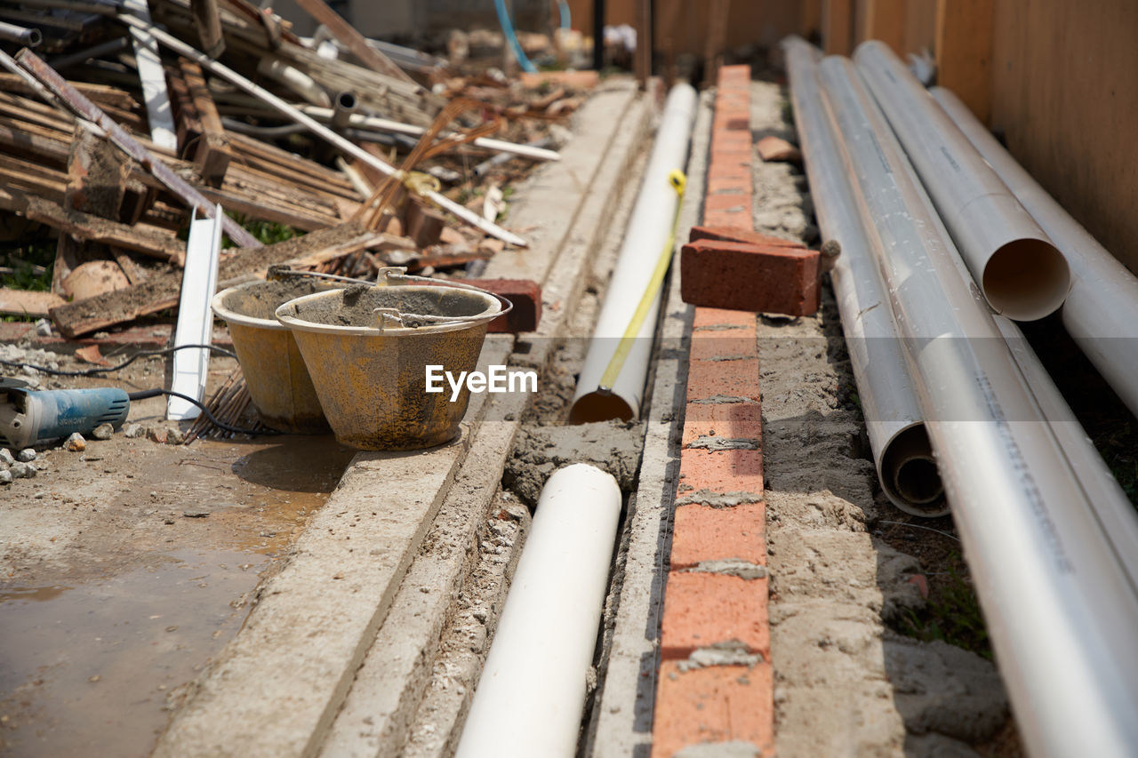 House renovation,installation of sewer pipes for drainage