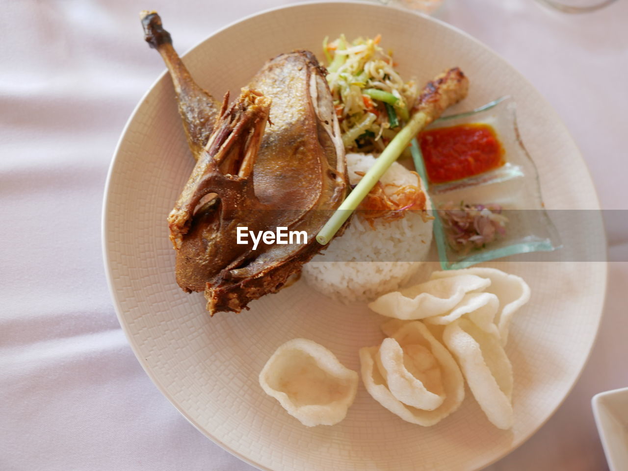 High angle view of meal served in plate