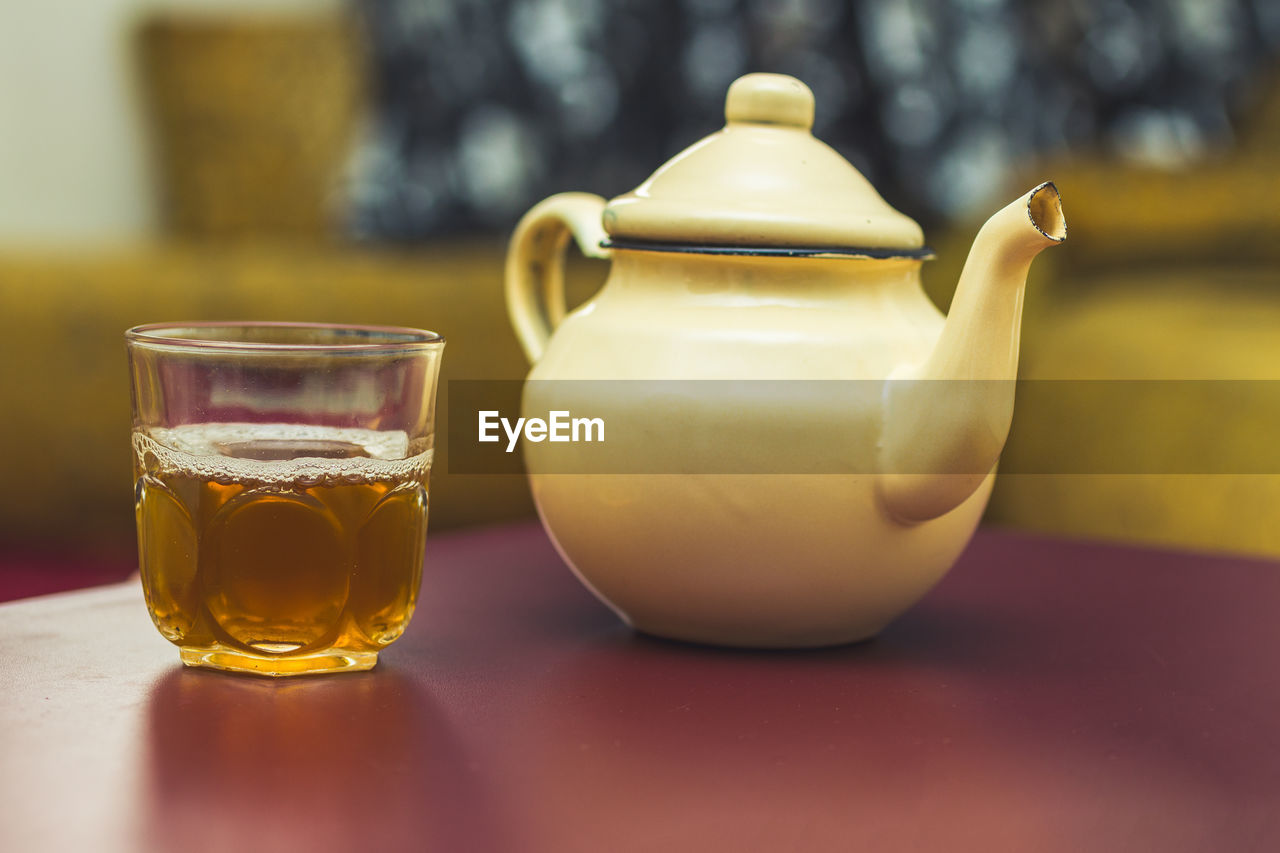 Close-up of  moroccan tea cup on table