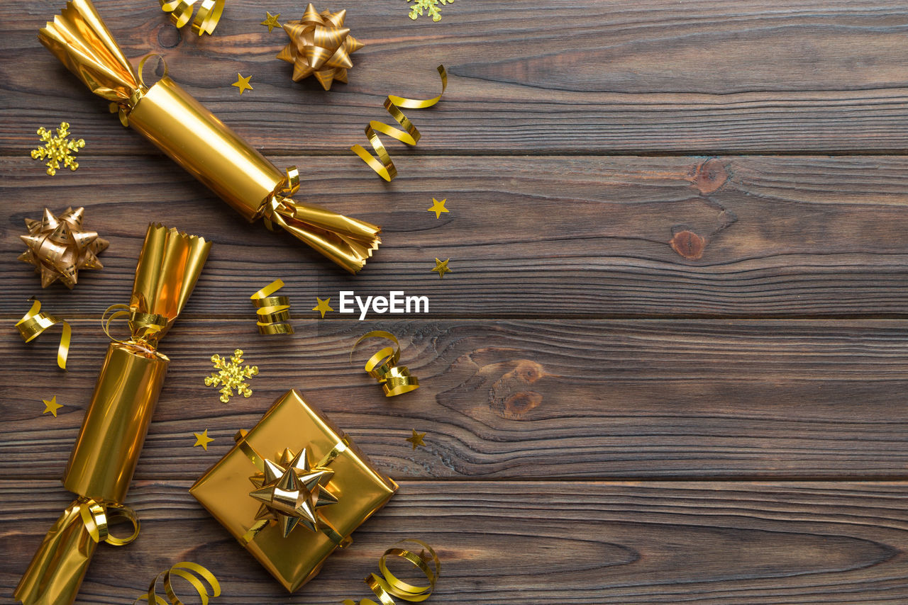 high angle view of christmas decorations on table