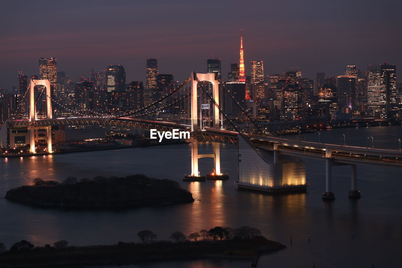 Illuminated cityscape at night