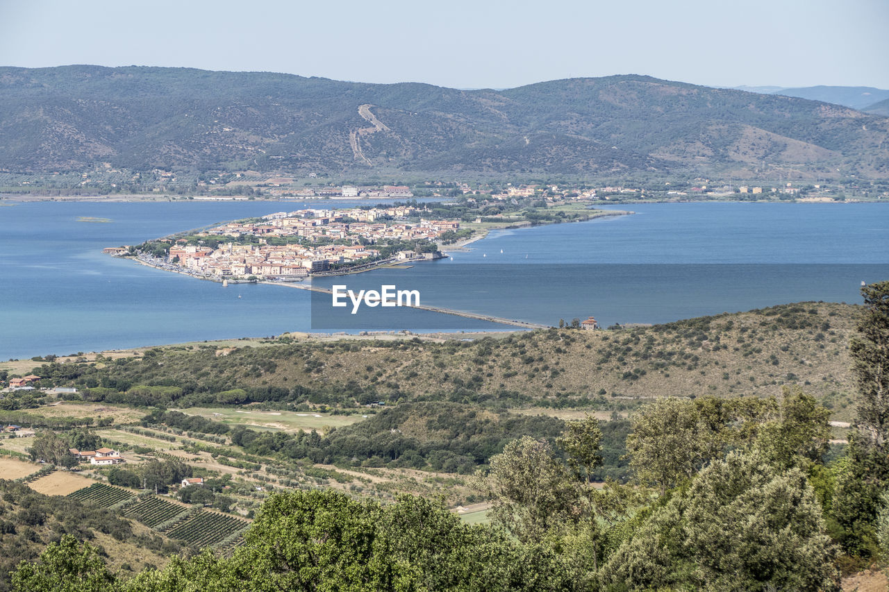 Aerial view of the lagoon of orbetello