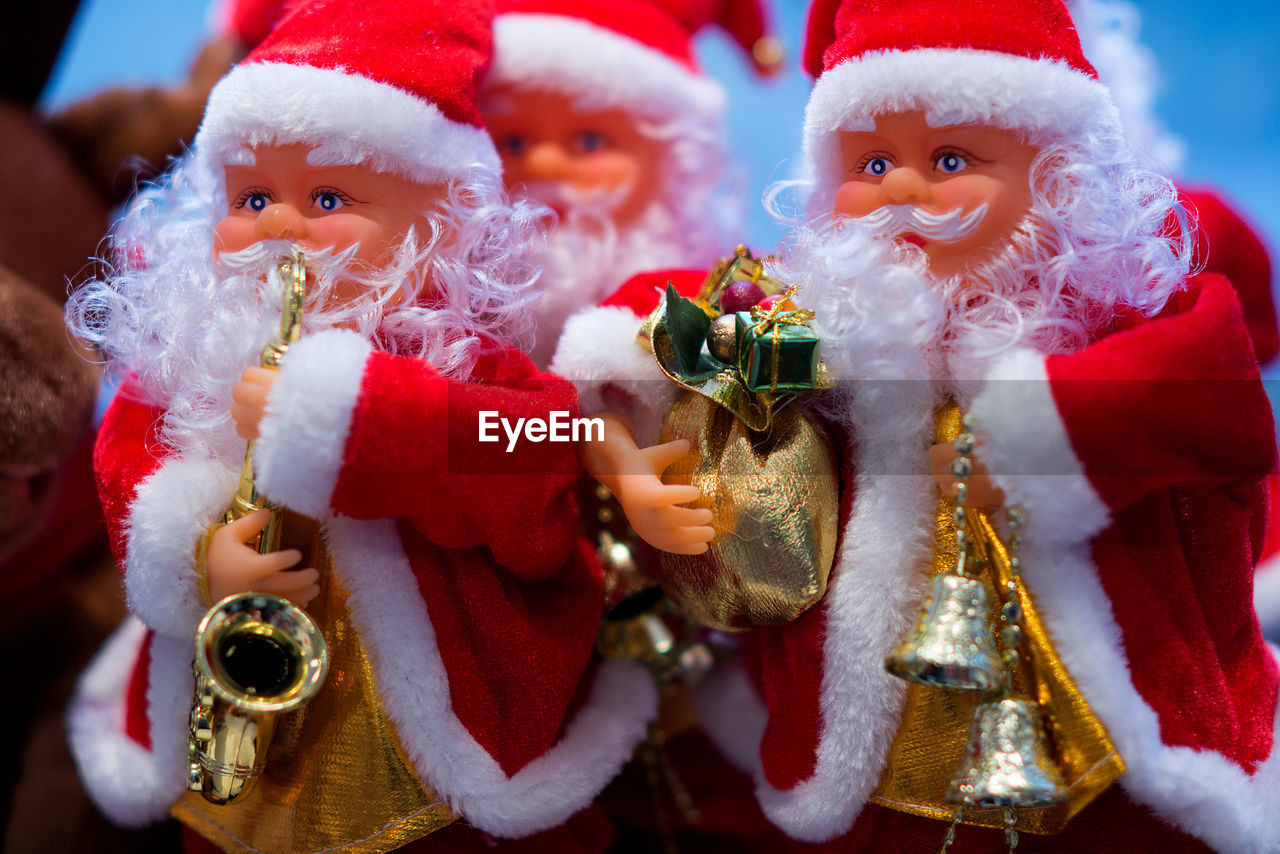Close-up of santa claus figurines