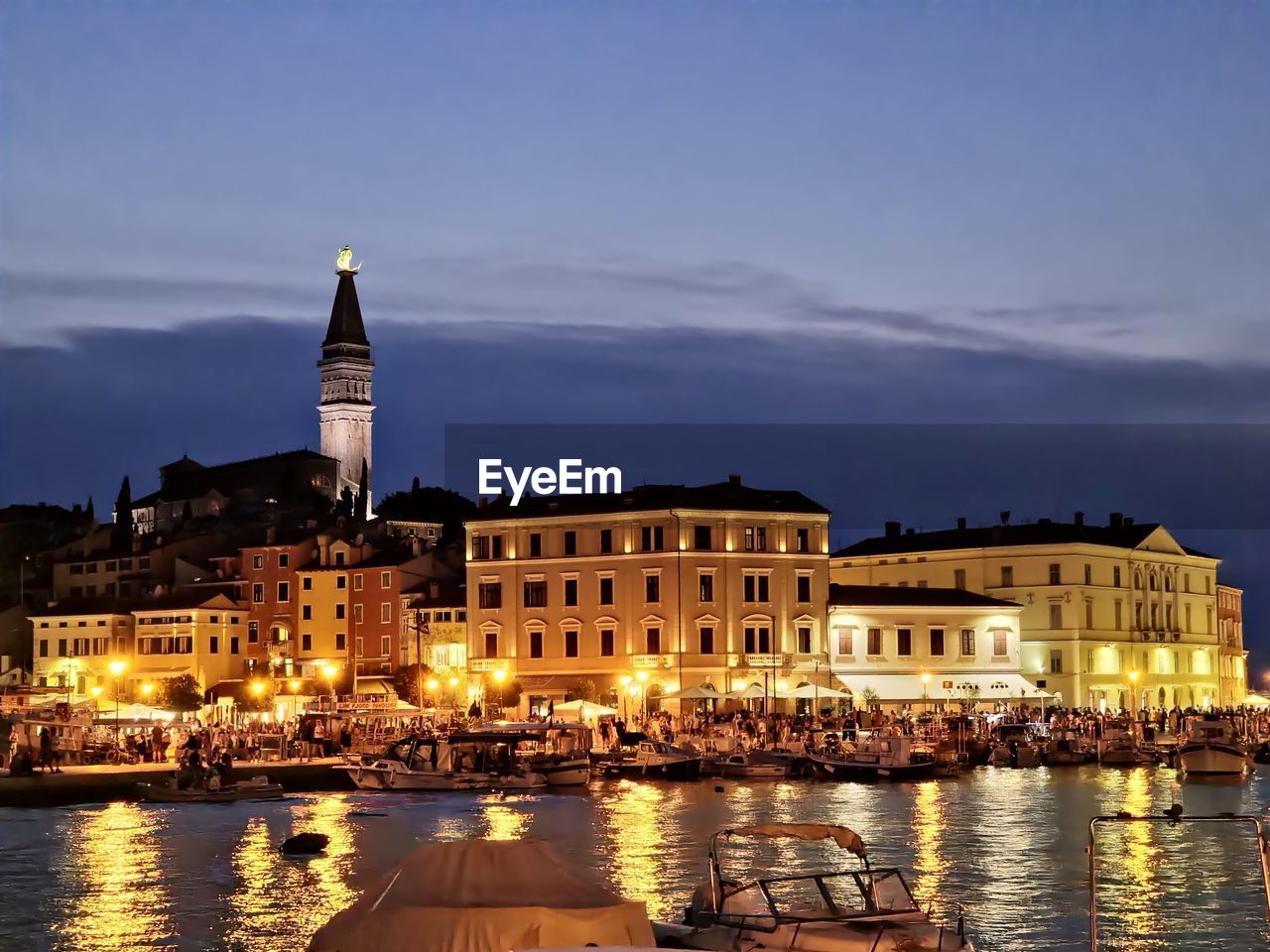 Illuminated buildings in city