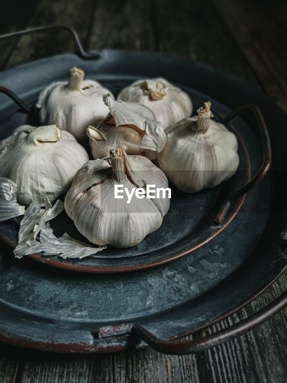 High angle view of garlic in plate