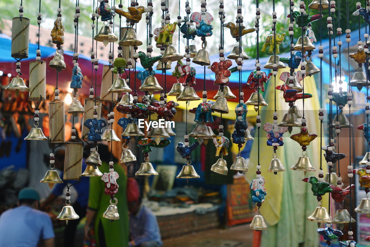 Close-up of colorful decorations for sale in market