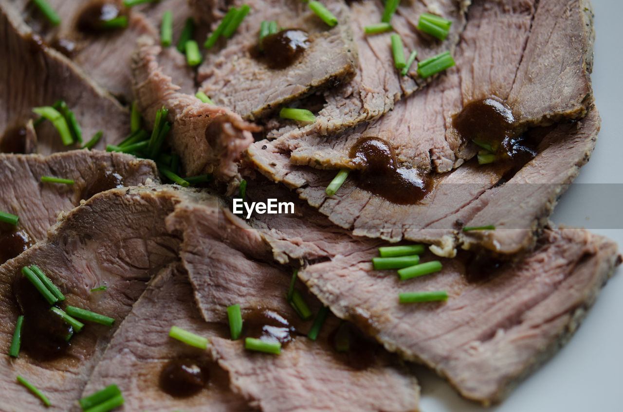 Detail shot of roasted beef slices