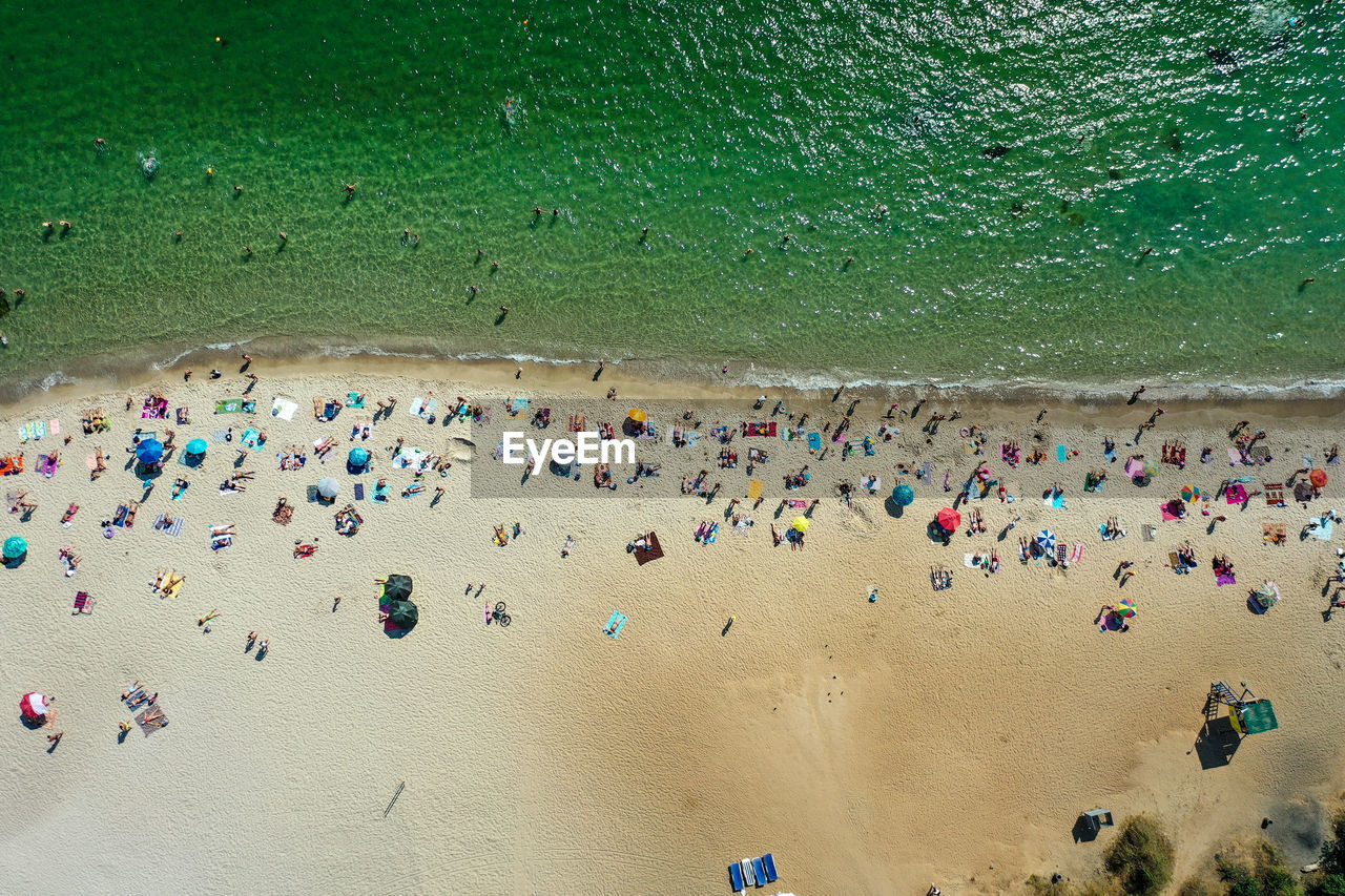 High angle view of people on beach