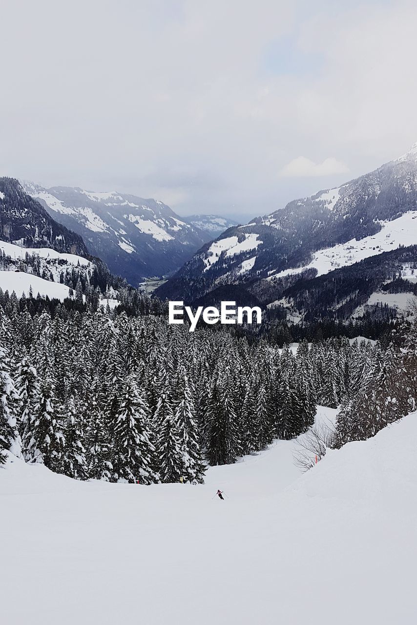 SCENIC VIEW OF SNOW COVERED MOUNTAIN AGAINST SKY