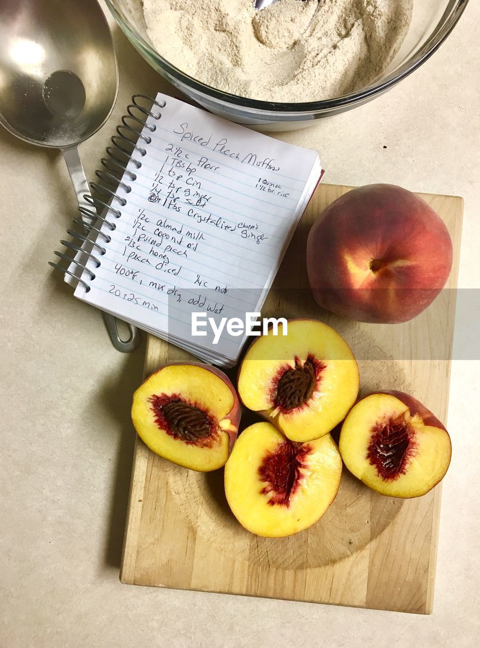 High angle view of fruits on table