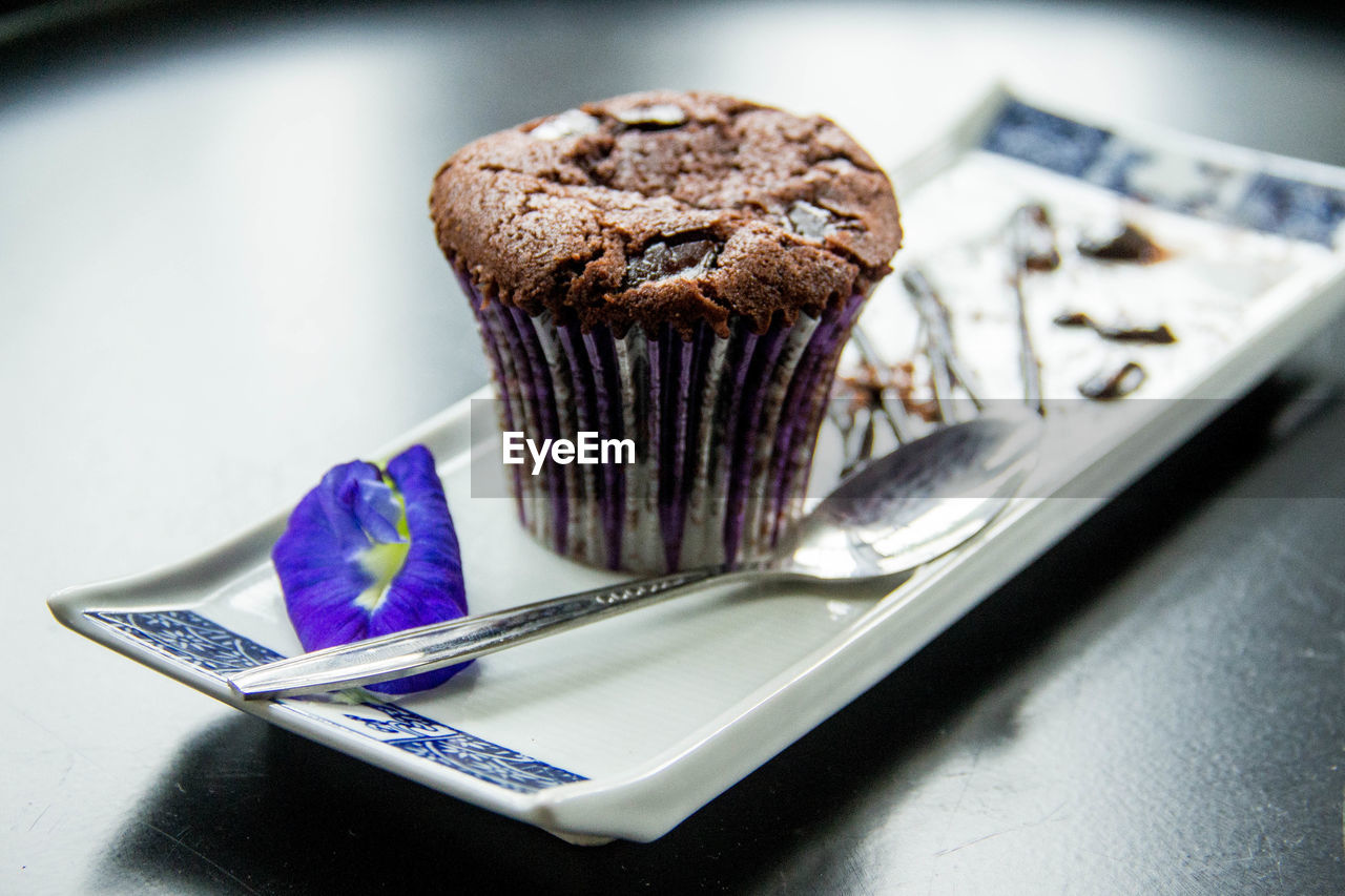 Close-up of chocolate cake on table