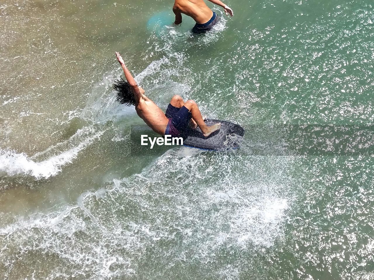 High angle view of men in water