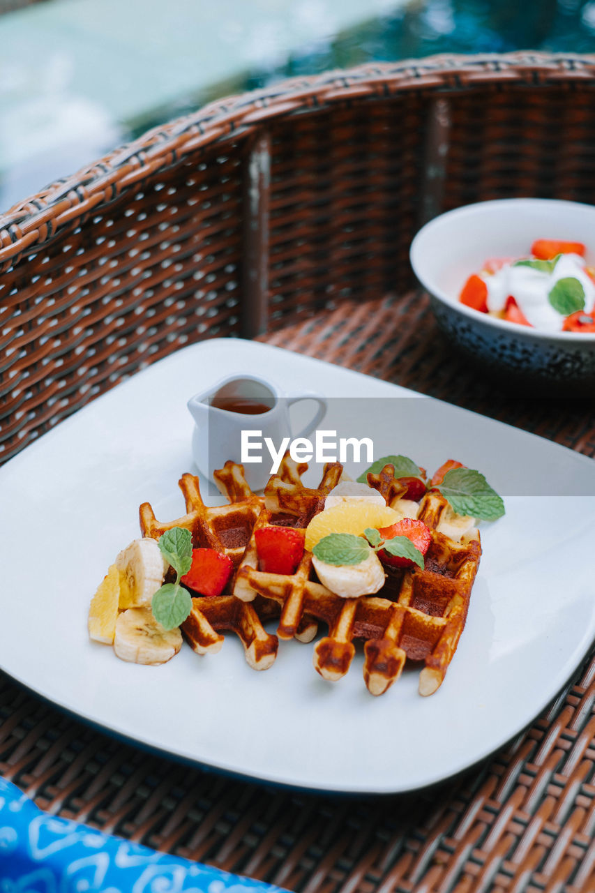 high angle view of food in plate on table