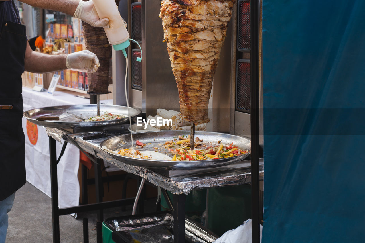 Traditional turkish food doner kebab in a street vender.