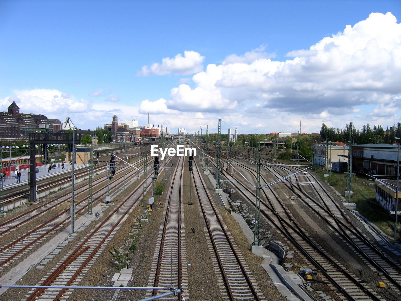 High angle view of railway tracks against cloudy sky