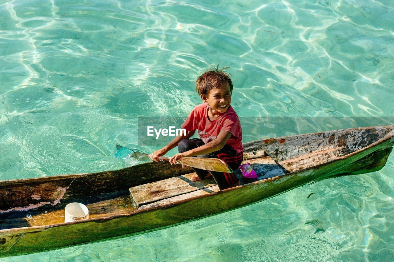 HIGH ANGLE VIEW OF BOY IN WATER