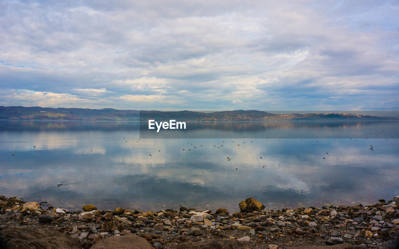 Scenic view of lake against sky