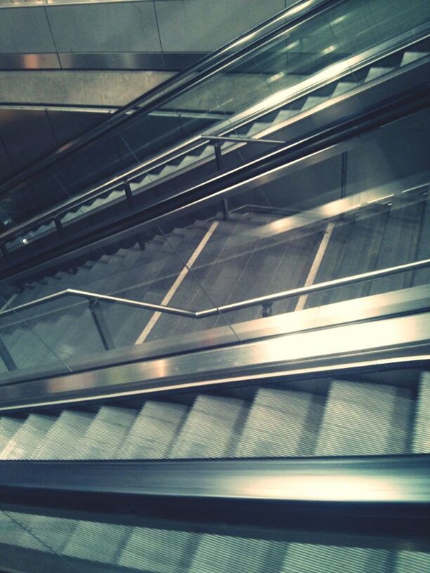 High angle view of escalators