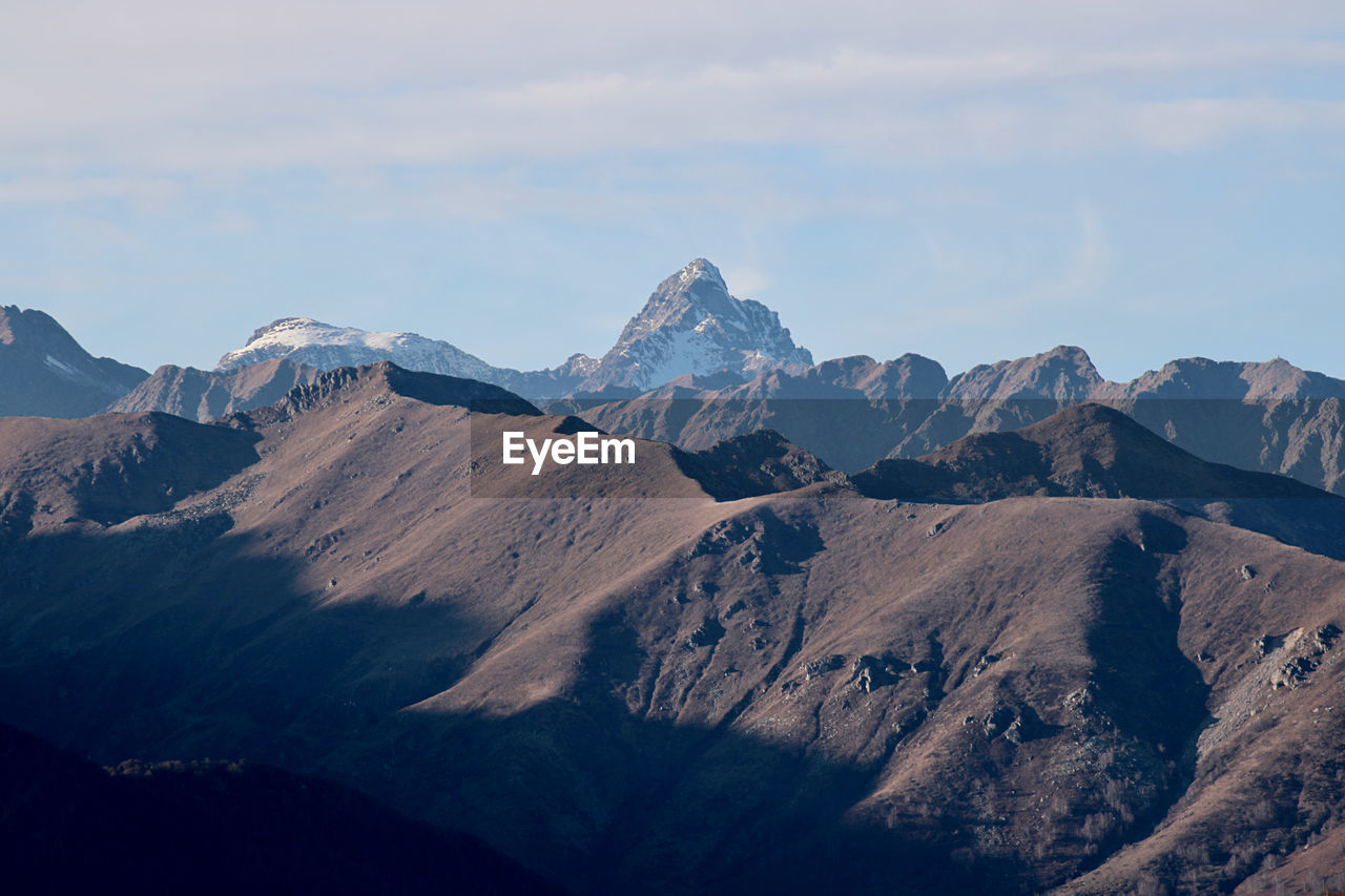 Scenic view of snowcapped mountains against sky