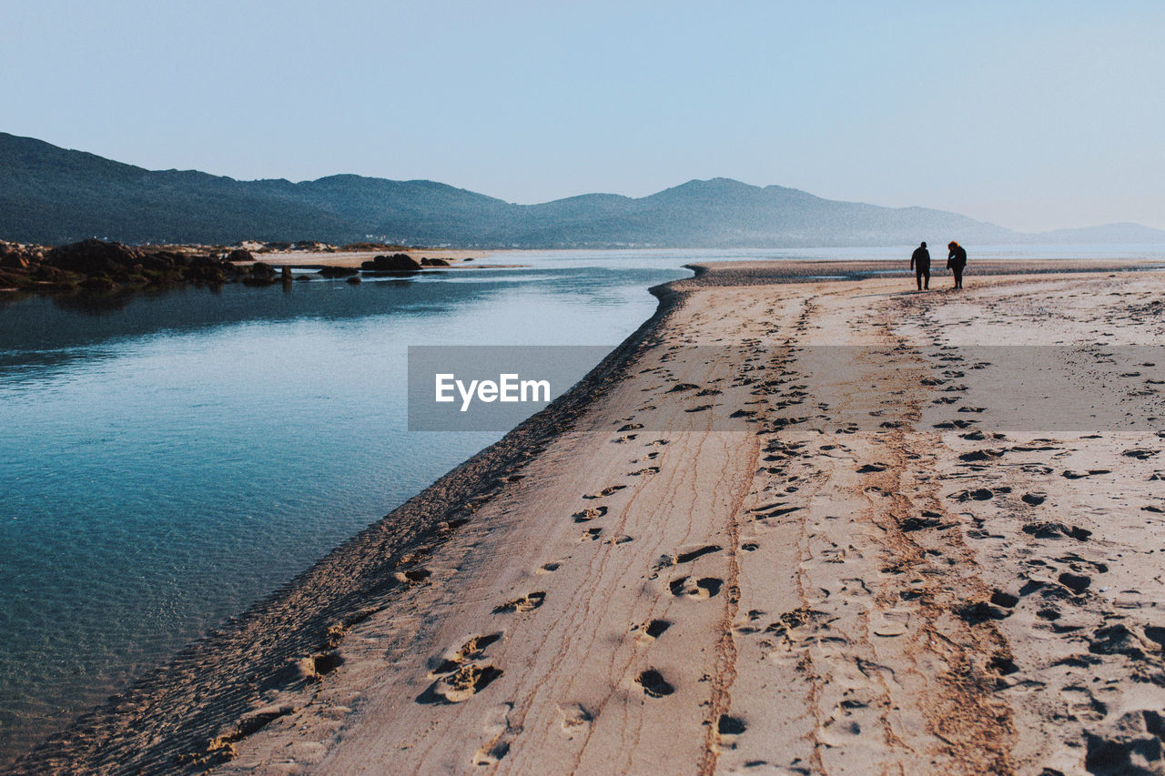 Scenic view of beach against clear sky