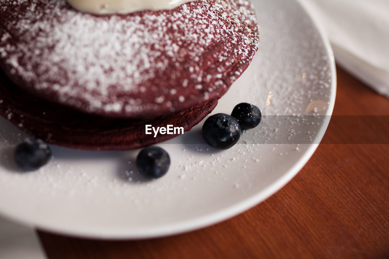 Close-up of cake in plate on table